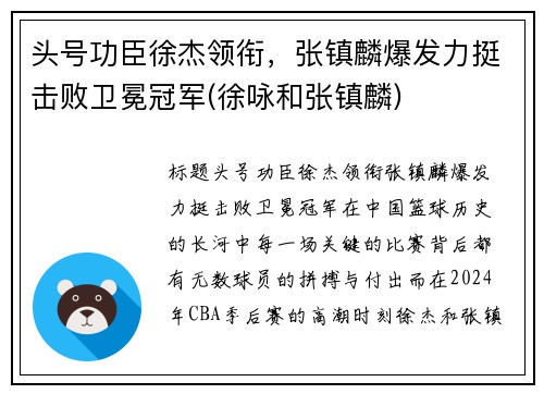 头号功臣徐杰领衔，张镇麟爆发力挺击败卫冕冠军(徐咏和张镇麟)