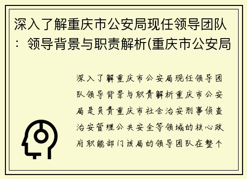 深入了解重庆市公安局现任领导团队：领导背景与职责解析(重庆市公安局领导分工)