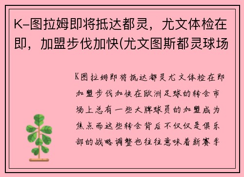 K-图拉姆即将抵达都灵，尤文体检在即，加盟步伐加快(尤文图斯都灵球场)