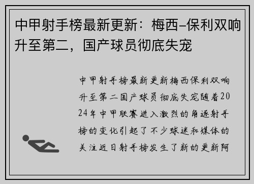中甲射手榜最新更新：梅西-保利双响升至第二，国产球员彻底失宠